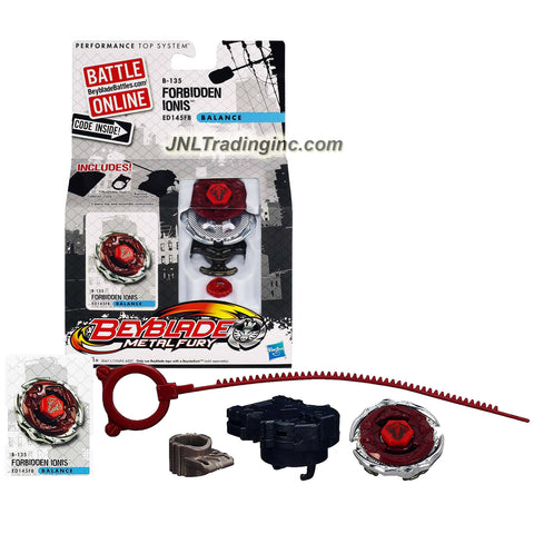 Hasbro Year 2012 Beyblade Metal Fury Performance Battle Tops - Balance ED145FB B-135 FORBIDDEN IONIS with Face Bolt, Ionis Energy Ring, Forbidden Fusion Wheel, ED145 Spin Track, FB Performance Tip and Ripcord Launcher Plus Online Code