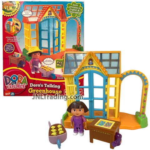 Year 2004 Dora the Explorer Electronic Playset - DORA'S TALKING GREENHOUSE with Dora , Potting Table with Flip-Up Top and Wheelbarrow
