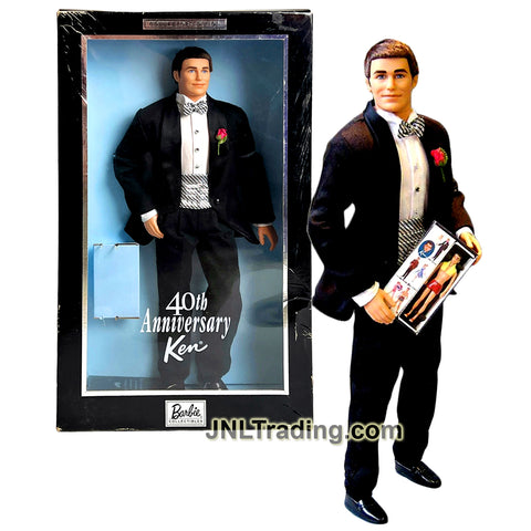Year 2001 Barbie Collector Edition 12 Inch Doll - 40th ANNIVERSARY KEN 50722 in Black Tuxedo, Mini Replica and Doll Stand