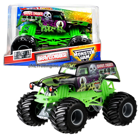 Hot Wheels Year 2011 Monster Jam 1:24 Scale Die Cast Metal Body Official Monster Truck Series #W2450 - GRAVE DIGGER with Monster Tires, Working Suspension and 4 Wheel Steering (Dimension : 7" L x 5-1/2" W x 4-1/2" H)