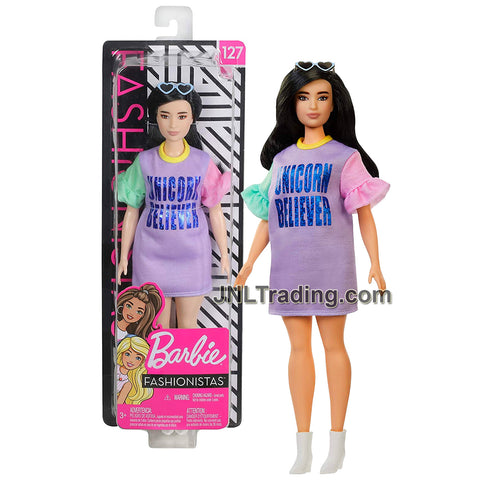 Year 2018 Barbie Fashionistas Series 12 Inch Doll Set #127 - Curvy Asian Model FXL60 in Unicorn Believer Dress with Sunglasses