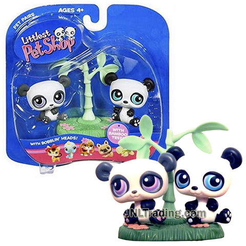 Year 2005 Littlest Pet Shop LPS Pet Pairs Series Bobble Head Figure - Twin Panda with Bamboo Tree