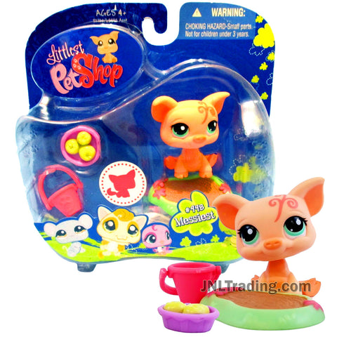 Year 2009 Littlest Pet Shop LPS Portable Pets Messiest Series Bobble Head Figure - PIG #998 with Apple Bowl, Basket and Mud Pad