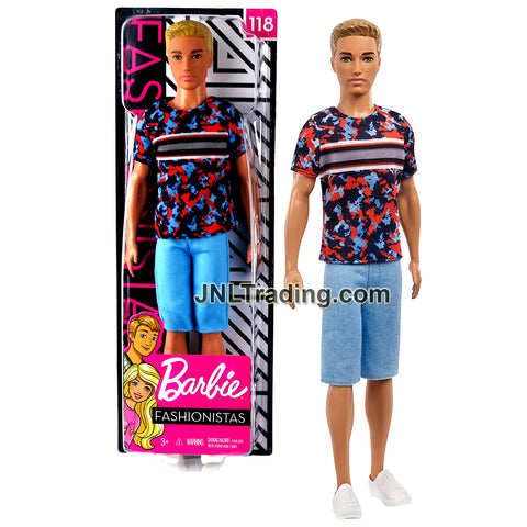 Year 2018 Barbie Fashionistas Series 12 Inch Doll #118 - Hispanic Model KEN in Hyper Print Tops and Blue Denim Shorts