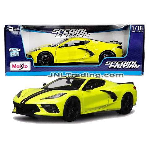 Maisto Special Edition Series 1:18 Scale Die Cast Car Set - Yellow Sports Coupe 2020 CHEVROLET CORVETTE STINGRAY with Display Base