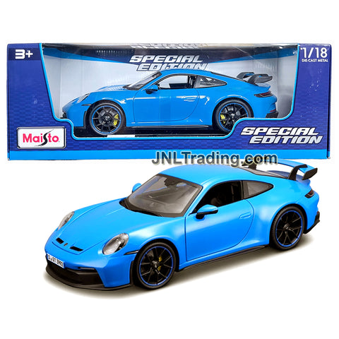 Maisto Special Edition Series 1:18 Scale Die Cast Car Set - Blue Sports Coupe PORSCHE 911 GT3 with Spoiler and Display Base