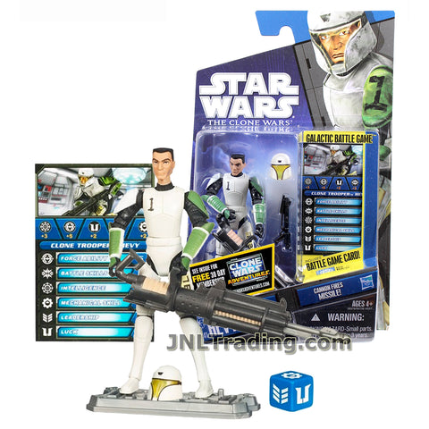 Star Wars Year 2010 Galactic Battle Game The Clone Wars Series 4 Inch Tall Figure - Clone Trooper HEVY in Training Armor with  Helmet, Blaster, Cannon, Battle Game Card, Die and Display Base