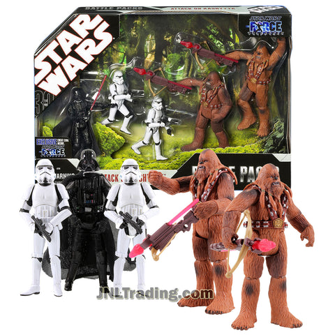 Star Wars Year 2007 Force Unleashed Battle Packs Series 4 Inch Tall Figure Set - ATTACK ON KASHYYYK with Darth Vader, 2 Stormtroopers and 2 Wookie Warriors