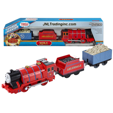 Fisher Price Year 2015 Thomas and Friends "Sodor's Legend of the Lost Treasure" Series Trackmaster Motorized Railway 3 Pack Train Set - MIKE the Strong Red Engine (CDB77) with 2 Cars and 1 Removable Cargo