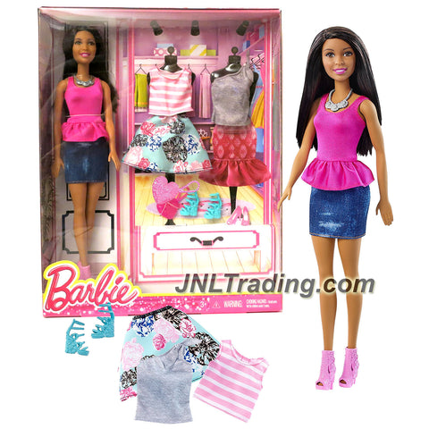 Mattel Year 2015 Barbie You Can Be Anything Series 12 Inch Doll - NIKKI DMP03 in Pink Tops and Blue Denim Skirt with Purse, 2 Extra Tops, Skirt and Shoes