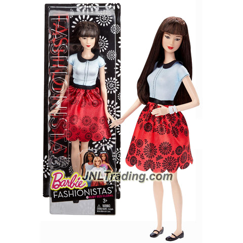 Mattel Year 2015 Barbie Fashionistas Series 12 Inch Doll - NEKO (DGY61) in Ruby Red Floral Skirt and Light Blue Tops with Bracelet