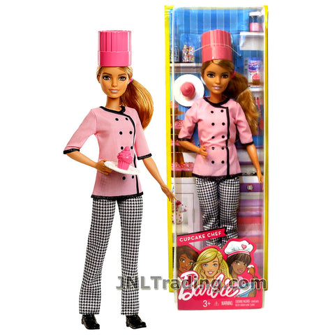 Barbie Year 2016 Career Series 12 Inch Doll - BARBIE as CUPCAKE CHEF FMT47 with Chef Hat and Cupcake on the Plate