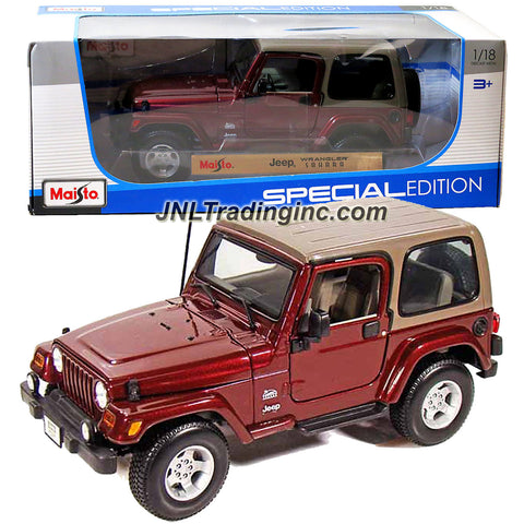 Maisto Special Edition Series 1:18 Scale Die Cast Car -  Maroon Sports Utility Vehicle JEEP WRANGLER SAHARA (SUV Dimension: 8" x 3-1/2" x 3-1/2")