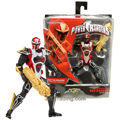Year 2018 Power Rangers Super Ninja Steel Series 5-1/2 Inch Tall Figure - Action Hero Ninja Super Steel Mode Red Ranger with Blaster