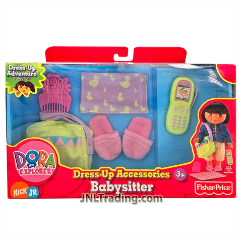Year 2006 Dora the Explorer Dress-Up BABYSITTER's Accessories with Hairbrush, Towel, Baby Bag, Slipper and Phone
