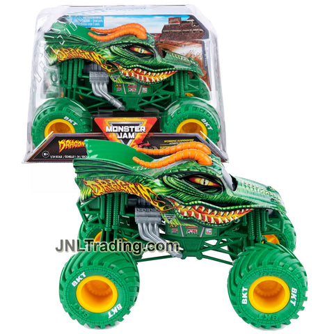 Year 2022 Monster Jam 1:24 Scale Die Cast Official Truck - Green DRAGON 20136907 with Monster Tires and Working Suspension