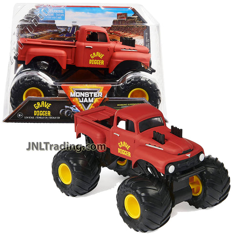 Year 2022 Monster Jam 1:24 Scale Die Cast Metal Official Truck Series : Red GRAVE DIGGER with Monster Tires and Working Suspension