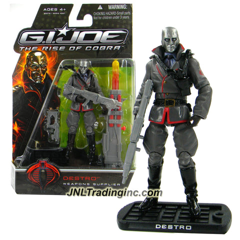 Hasbro Year 2008 G.I. JOE Movie "The Rise of Cobra" Series 4 Inch Tall Action Figure - Weapon Supplier DESTRO with Submachine Gun, Electromagnetic Rifle, Gun, Flame Thrower, Flame Missile and Display Base