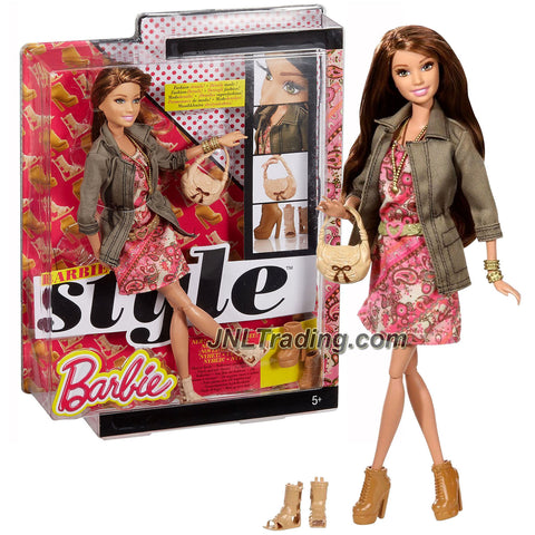 Mattel Year 2014 Barbie Style Series 12 Inch Doll - SUMMER CFM78 in Pink Floral Dress and Olive Color Jacket with Purse and 2 Pair of Shoes
