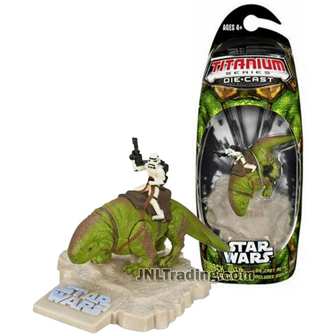 Star Wars Year 2006 Titanium Die Cast Series 3 Inch Long Mini Figure - DEWBACK with Stormtrooper and Display Base