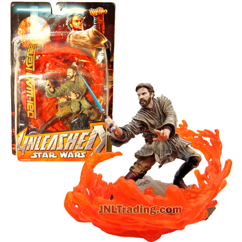 Star Wars Year 2005 Episode III Revenge of the Sith Unleashed Series 5-1/2 Inch Tall Figure : OBI-WAN KENOBI with Lightsaber and Diorama Display Base