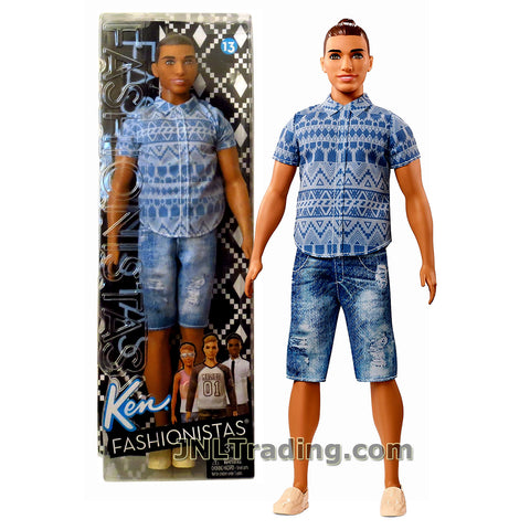 Barbie Year 2016 Ken Fashionistas Series 12 Inch Doll - Muscular Native American KEN FNJ38 in Blue Tribal Prints Shirt and Distressed Denim Shorts