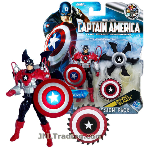 Marvel Year 2011 Captain America The First Avenger Deluxe Mission Pack Concept Series 4 Inch Tall Figure -  Spinning Attack CAPTAIN AMERICA with Vibranium Shield, Saw Edge Shield and Blades