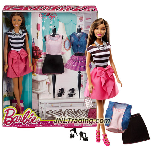 Mattel Year 2014 Barbie Life in the Dreamhouse Series 12 Inch Doll - NIKKI CMM03 in Stripes Tops and Pink Skirt with Purse, Vest Extra Tops, Skirt and Shoes