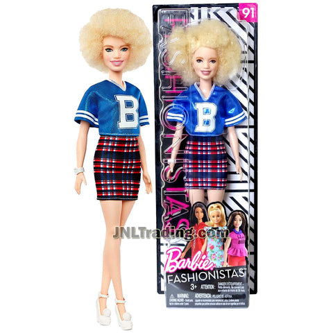 Year 2017 Barbie Fashionistas Series 12 Inch Doll Set #91 - Slim Caucasian Model FJF51 in Varsity Plaiditude Blue Tops and Plaid Skirt with Bracelet