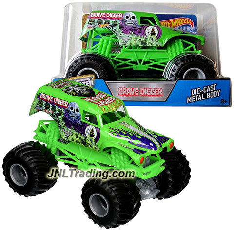 Hot Wheels Year 2016 Monster Jam 1:24 Scale Die Cast Metal Body Official Truck - 4 Time Champion Bad to the Bone GREEN GRAVE DIGGER (DJW92) with Monster Tires, Working Suspension and 4 Wheel Steering
