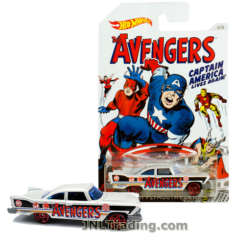 Hot Wheels Year 2015 Captain America Series 1:64 Scale Die Cast Car Set 6/8 - THE AVENGERS White Classic Coupe '57 PLYMOUTH FURY DJK78