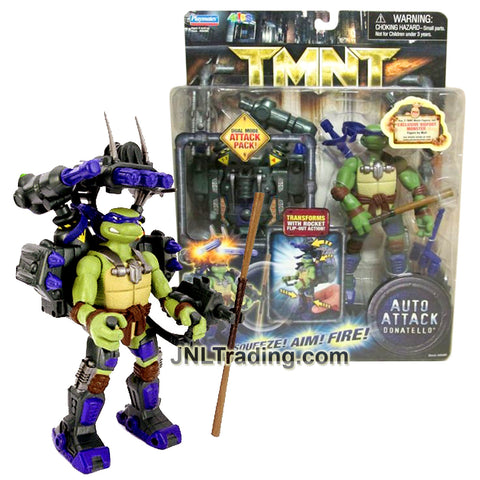 Year 2007 Teenage Mutant Ninja Turtles TMNT Movie Auto Attack Series 6 Inch Tall Figure Set - DONATELLO with Bo Staff and Dual Mode Attack Pack