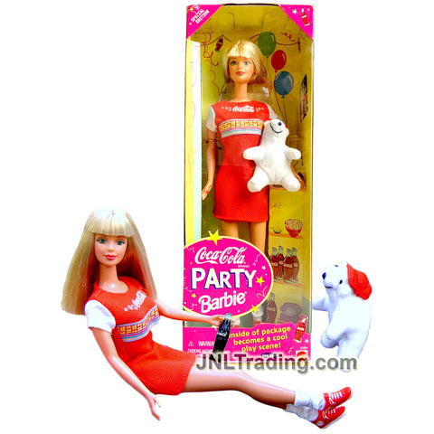 Year 1998 Barbie Special Edition Series 12 Inch Doll Set - COCA COLA Party Caucasian Model with Bear Plush and Cool Play Scene Background