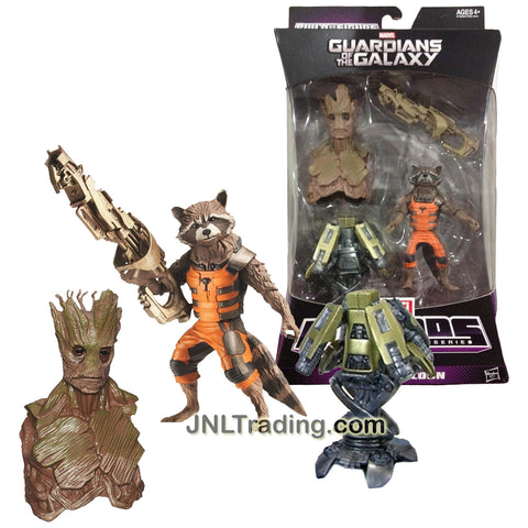 Hasbro Year 2013 Marvel Legends Infinite Build GROOT Series 3 Inch Tall Figure - ROCKET RACCOON with Rifle & Star Lord Cannon Plus Groot's Upper Body