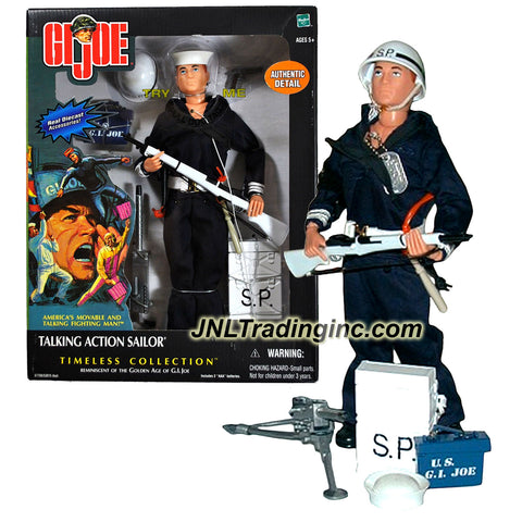 Hasbro Year 2002 G.I. JOE Timeless Collection Series 12 Inch Tall Soldier Figure - TALKING ACTION SAILOR with S.P. Armband, Sailor Cap, Helmet, .30 Caliber Machine Gun with Tripod, U.S.N. Ammo Box, .45 Caliber Pistol with Holster, Field Radio, Billy Club, M-1 Rifle with Strap and Dog Tag with Chain