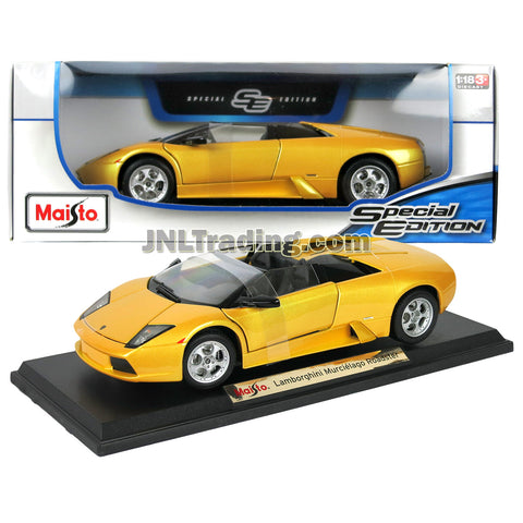 Maisto Special Edition Series 1:18 Scale Die Cast Car - Gold Color Sports Convertible Coupe LAMBORGHINI MURCIELAGO ROADSTER w/ Display Base (Dim: 9" x 4" x 2-1/2")