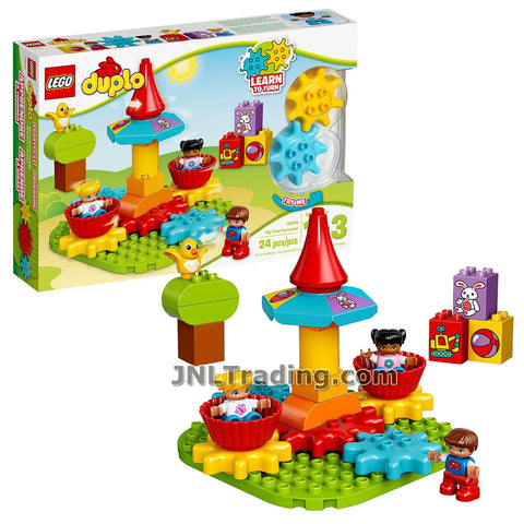 Lego Year 2017 Duplo Series Set #10845 - MY FIRST CAROUSEL with Turning Gearwheels, Two Seats, Tree, Bird and Three Child Figure (Pieces: 24)