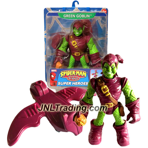 ToyBiz Year 2005 Marvel Spider-Man & Friends Super Heroes Series 6 Inch Tall Figure - GREEN GOBLIN with Push 'N Go Glider/Backpack
