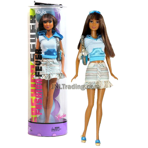 Year 2005 Barbie FASHION FEVER Series 12 Inch Doll - KAYLA in Sleeveless Hooded Top and Mini Skirt with Sunglasses, Purse, Shoes, Mini Poster and Display Stand