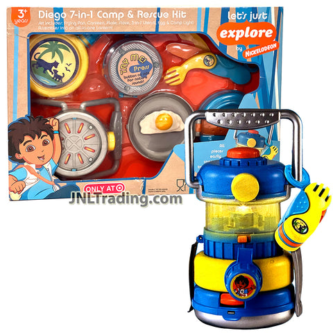 Year 2007 Nickelodeon Go Diego Go! 7-in-1 CAMP RESCUE KIT w/ Grill, Lantern, Canteen, Plate, Frying Pan & 3-in-1 Utility Tool with Spoon, Knife & Fork