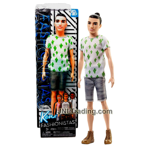 Year 2017 Barbie  Ken Fashionistas Series 12 Inch Doll #16 - Slim Brunette Caucasian Model FJF74 with Cactus Cooler T-Shirt and Grey Short Pants