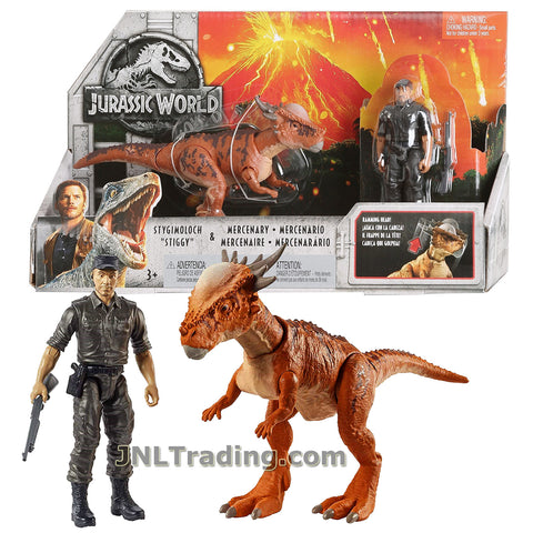 Year 2017 Jurassic JW World Series 6 Inch Long Dinosaur Figure - STYGIMOLOCH with Ramming Head Action Plus Mercenary with Rifle