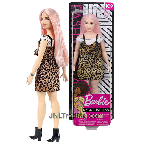 Year 2018 Barbie Fashionistas Series 12 Inch Doll #109 - Curvy Pinkish Blonde Caucasian Model in Leopard Print Dress with Bracelet