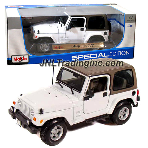Maisto Special Edition Series 1:18 Scale Die Cast Car - White Sports Utility Vehicle JEEP WRANGLER SAHARA (SUV Dimension: 8" x 3-1/2" x 3-1/2")
