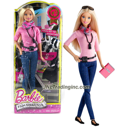 Mattel Year 2014 Barbie Career Series 12 Inch Doll - BARBIE as FILM DIRECTOR (CCP42) in Pink Tops and Blue Denim Pants with Patterned Scarf, Glasses, Utility Belt, Viewfinder and Extra Pair of Shoes