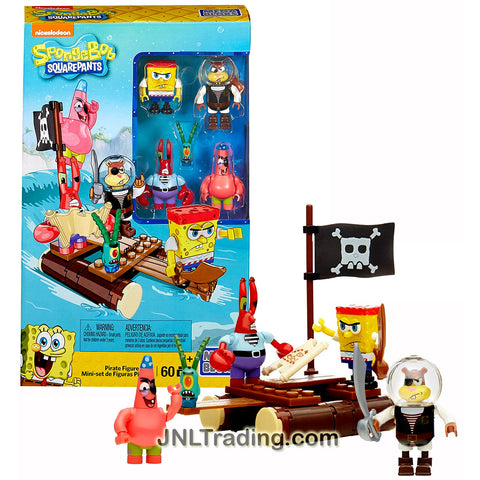 Mega Bloks Year 2015 Spongebob Squarepants Series Set #CNH56 - PIRATE FIGURE PACK with Water Raft, SpongeBob, Sandy, Mr. Krabs, Patrick and Plankton Figure (Total Pieces: 60)
