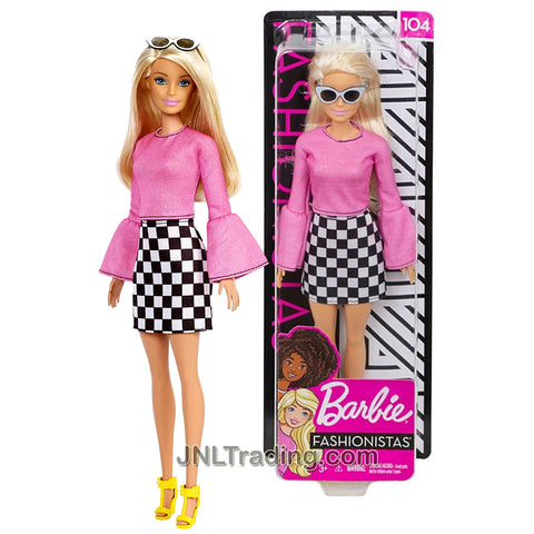 Year 2018 Barbie Fashionistas Series 12 Inch Doll #104 - Caucasian Model in Pink Tops and Checkered Skirts with Sunglasses