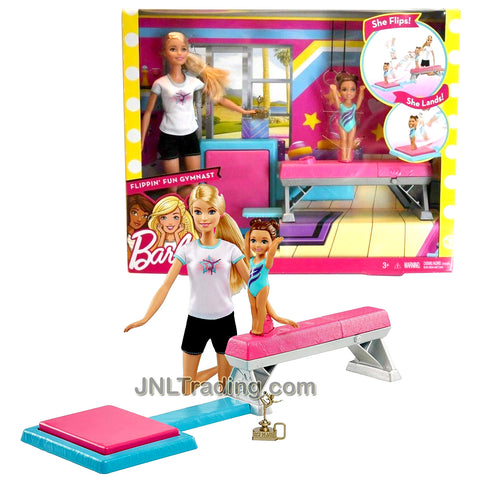 Year 2016 Barbie Career You Can Be Anything Series 12 Inch Doll Playset - Flippin' Fun Gymnast with Gymnastic Coach, Gymnast Student, Balance Bar with Landing Pad and Trophy