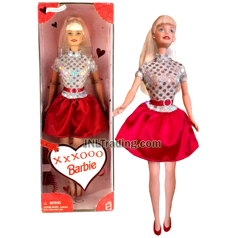 Year 1999 Barbie Valentine Special Edition Series 12 Inch Doll - XXXOOO BARBIE in Silver Tops with Red Skirt and Hairbrush