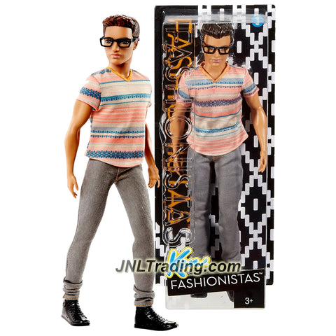 Mattel Year 2015 Barbie Ken Fashionistas 12 Inch Doll - Stylin' Stripes RYAN (DMF41) in Stripes Tops and Corduroy Pants with Glasses